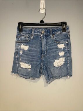 American Eagle Next Level Stretch Distressed Hi Rise Shortie Medium Washed Women